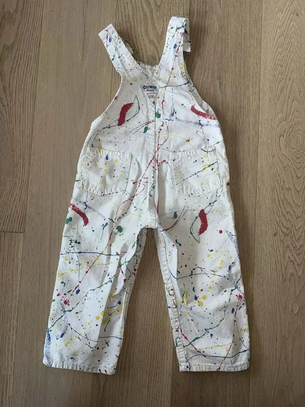 Vintage Oshkosh Overalls 3t 3 Years Bibs White Splatter Paint 1990s Denim Cotton